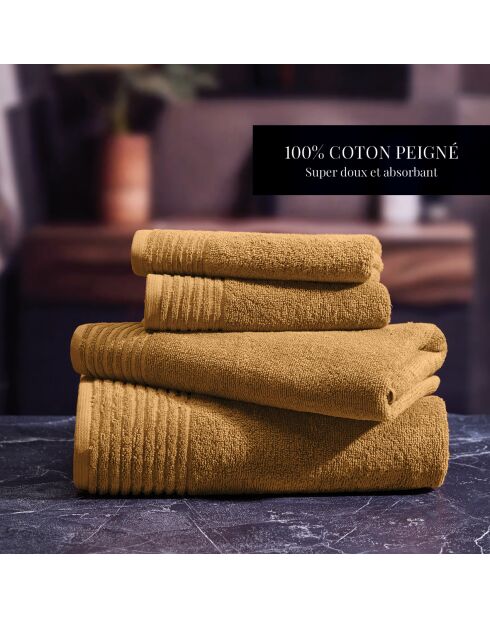 Asciugamano da bagno in cotone pettinato LT in schiuma giallo senape - 100x150 cm