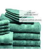 Wave bottle groene badlinnen van gekamd katoen, complete set - 4x (50x100 cm) + 4x (70x140 cm) + 4x (15x21 cm) + 4x (15x21 cm) + 4x (30 cm)