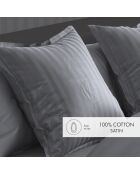 Set de 2 taies d'oreiller en satin de coton rayure tissé dobby Jacquard gris foncé - 63x63 cm