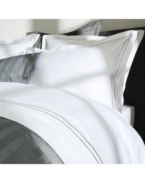 Set de 2 taies d'oreiller en satin de coton Nice gris/blanc - 2x(50x70 cm)