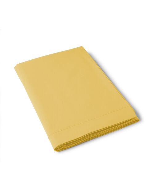Drap plat en percale de coton uni ocre