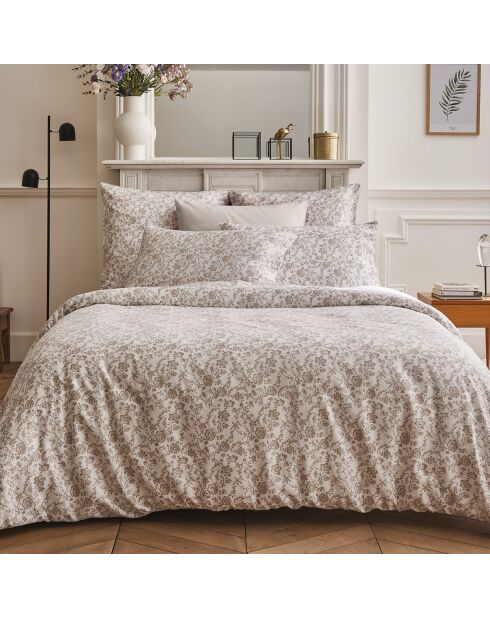 Set de 2 taies d'oreiller en satin de coton Parterre de Roses blanc/taupe - 63x63 cm