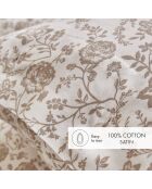 Set di 2 federe in raso di cotone Parterre de Roses bianco/tortora - 63x63 cm