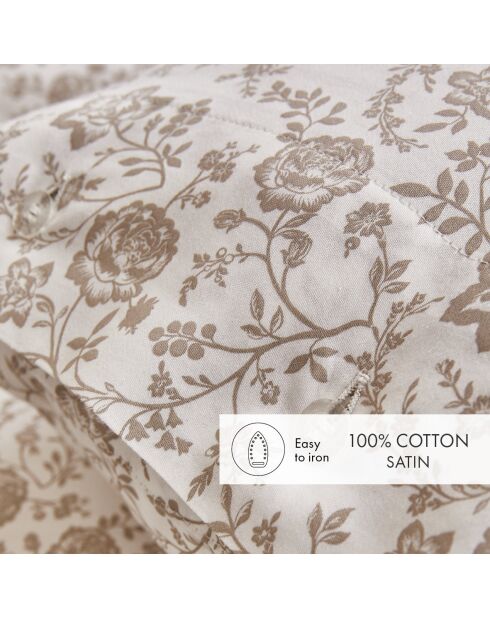 Set de 2 taies d'oreiller en satin de coton Parterre de Roses blanc/taupe - 63x63 cm