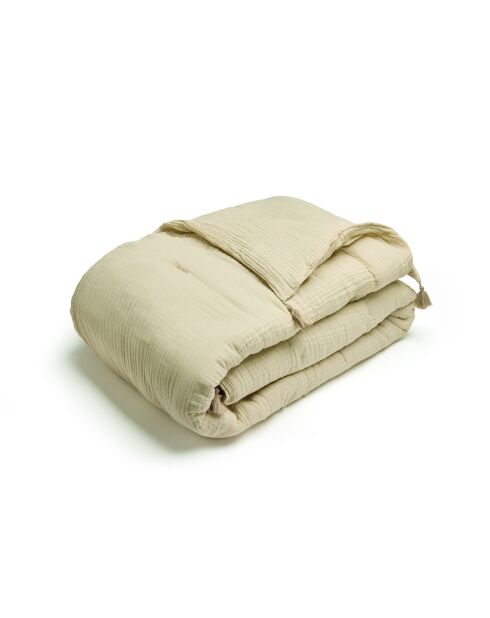 Steppdecke mit Quasten Baumwollgaze Uni taupe 07 - 140x200 cm