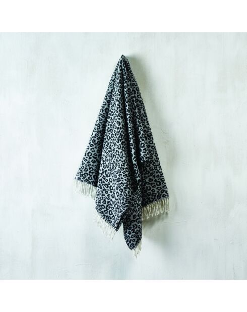 Geweven plaid in zacht katoen Leopard zwart/donkergrijs - 130x170 cm