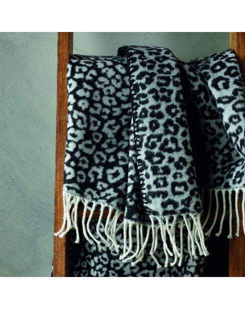 Geweven plaid in zacht katoen Leopard zwart/donkergrijs - 130x170 cm