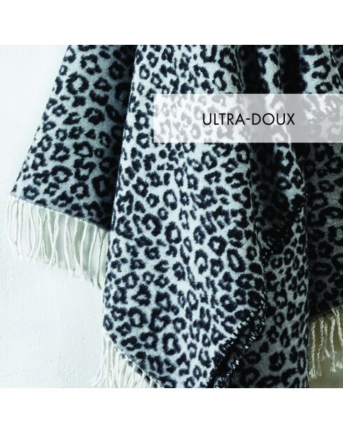 Geweven plaid in zacht katoen Leopard zwart/donkergrijs - 130x170 cm