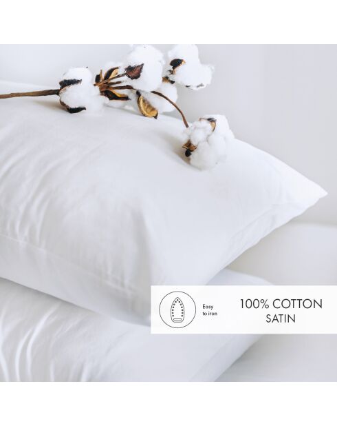 Set de 2 taies d'oreiller en satin de coton Uni blanc - 2x(50x70 cm)