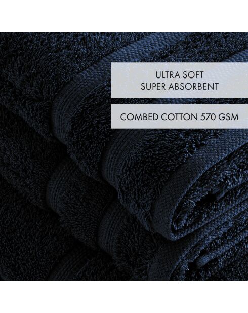 Set de 2 serviettes et 2 draps de bain bleu marine - 2x(50x100 cm) + 2x(70x140 cm)