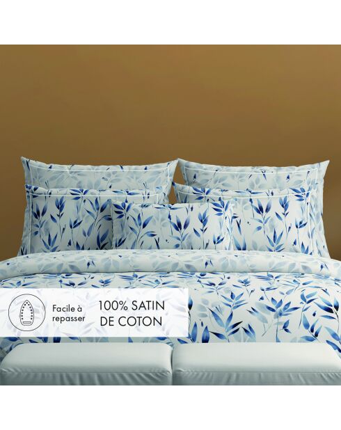 Set de 2 taies d'oreiller en satin de coton Eclat bleu blanc - 2x(50x70 cm)