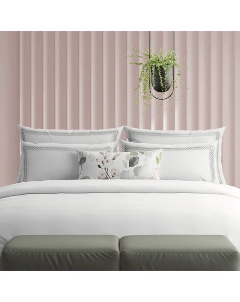 Set de 2 taies d'oreiller en satin de coton Eclat de perle gris/blanc - 2x(63x63 cm)