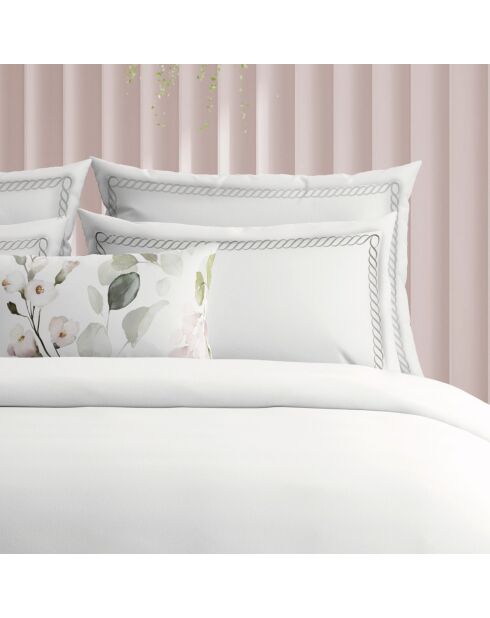 Set de 2 taies d'oreiller en satin de coton Eclat de perle gris/blanc - 2x(63x63 cm)