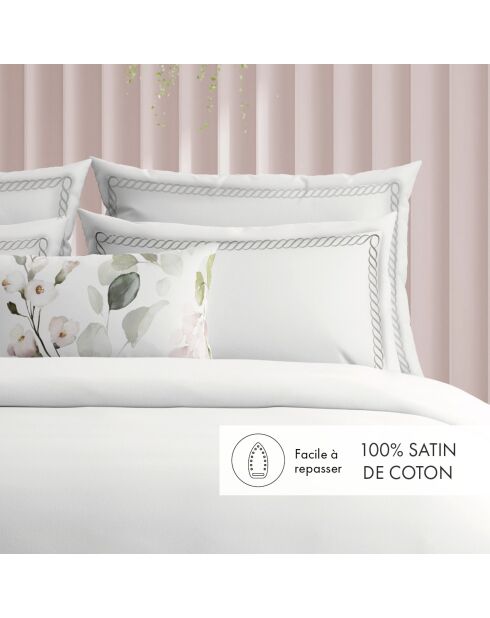 Set de 2 taies d'oreiller en satin de coton Eclat de perle gris/blanc - 2x(63x63 cm)