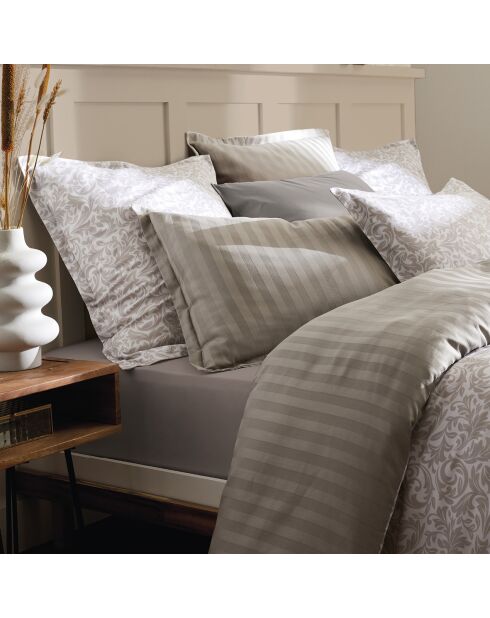 Set de 2 taies d'oreiller en satin de coton Damask Floralia taupe - 63x63 cm