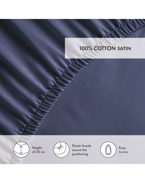 Drap-housse en satin de coton Jacquard blue foncé