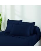 Set lakens van rechthoekig katoensatijn kussensloop Uni 1 baratta blauw 11 - 180x200 cm