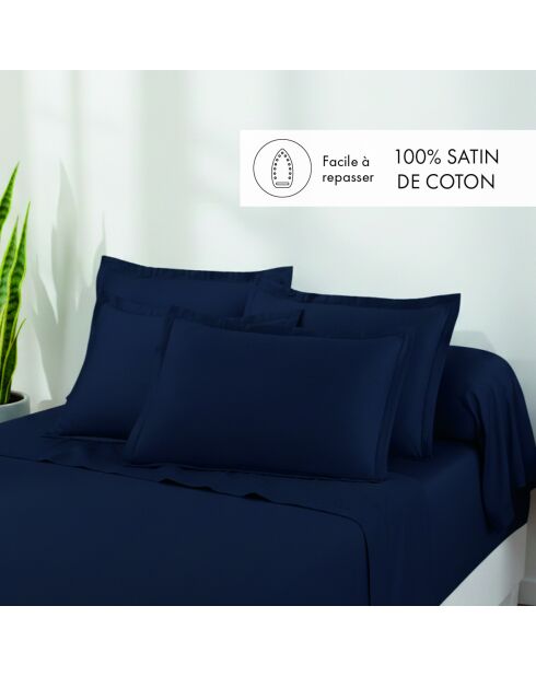 Set lakens van rechthoekig katoensatijn kussensloop Uni 1 baratta blauw 11 - 180x200 cm