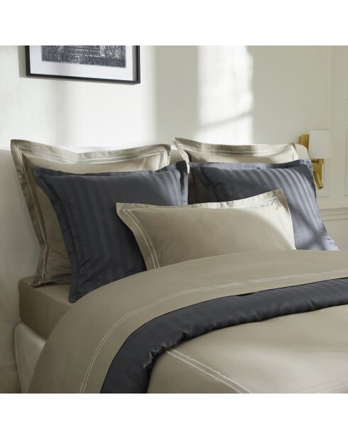 Set de 2 taies d'oreiller en satin de coton Nice taupe - 2x(50x70 cm)