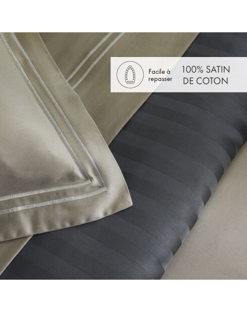 Set de 2 taies d'oreiller en satin de coton Nice taupe - 2x(50x70 cm)
