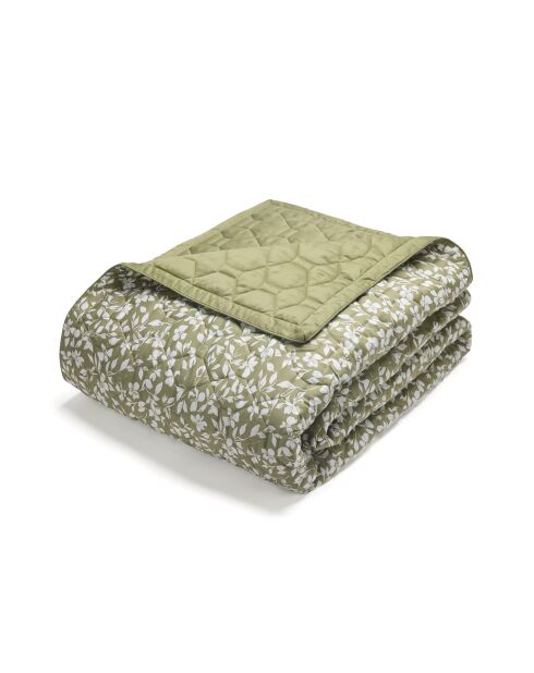 Couvre-lit en satin de coton Floréal vert - 220x250 cm