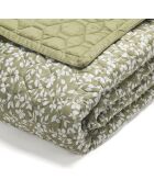 Couvre-lit en satin de coton Floréal vert - 220x250 cm