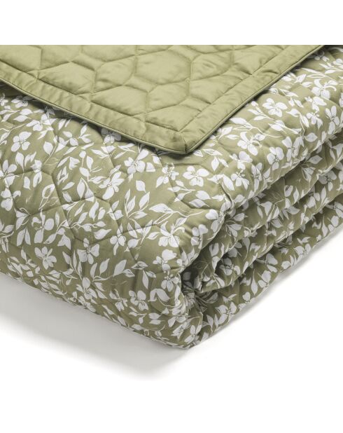 Couvre-lit en satin de coton Floréal vert - 220x250 cm