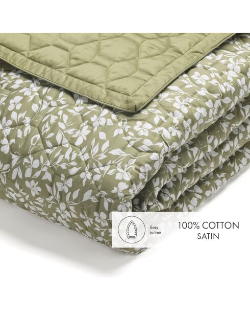 Couvre-lit en satin de coton Floréal vert - 220x250 cm