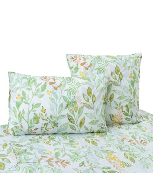 Taie d'oreiller en tissu percale Charmille imprimée fleurs vertes