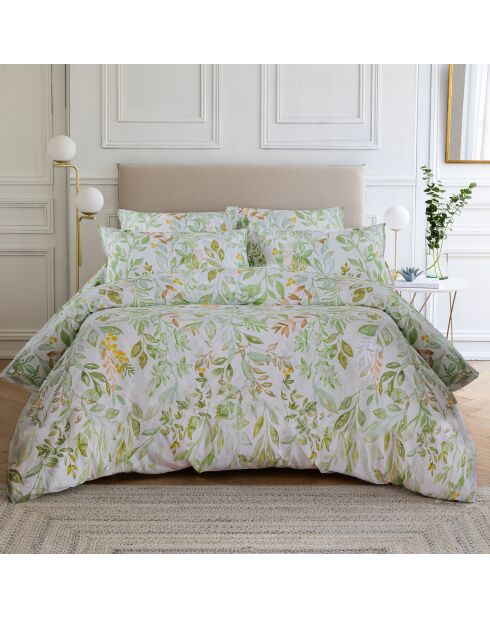 Taie d'oreiller en tissu percale Charmille imprimée fleurs vertes