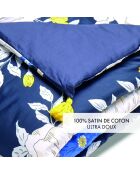 Dekbed met kwastjes in katoensatijn Nuit floral donkerblauw - 140x200 cm