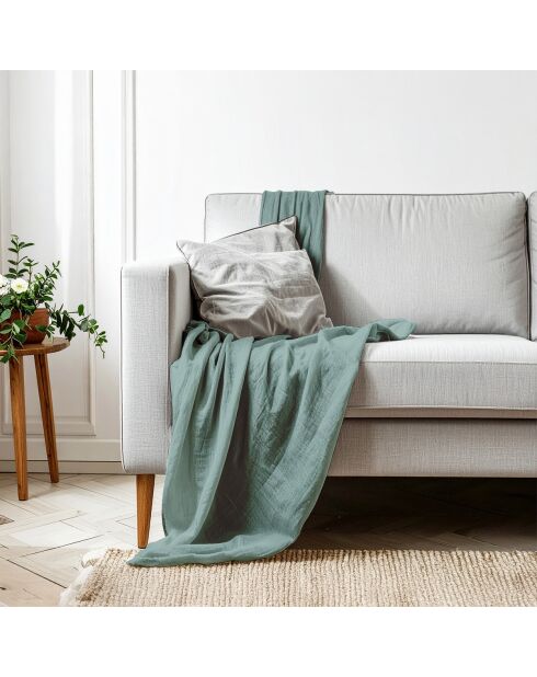 Plaid en gaze de coton sauge - 130x170cm