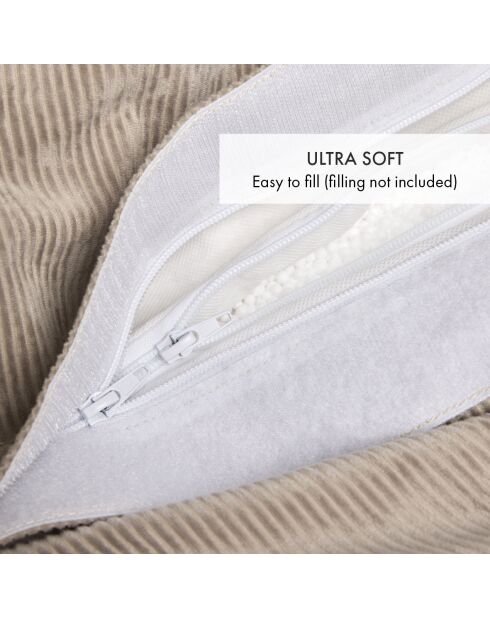 Fodera per pouf senza morbida imbottitura in velluto a coste tortora - 80x100 cm