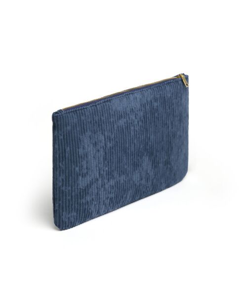 Pochette plate velours côtelé bleue - 24x16,5 cm