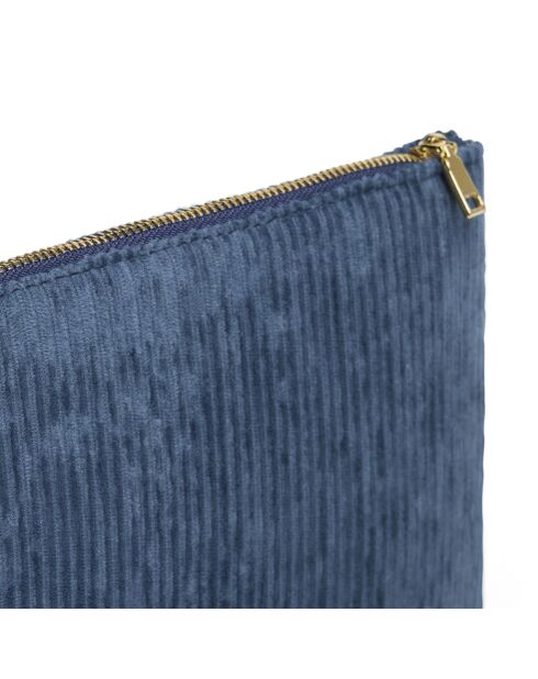 Pochette plate velours côtelé bleue - 24x16,5 cm