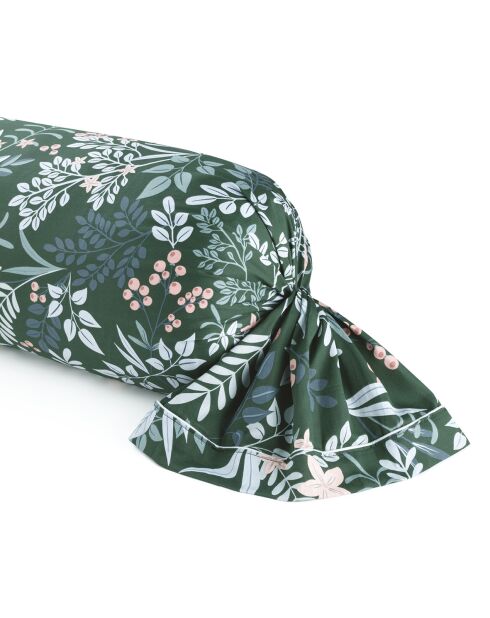 Funda tipo cojín Harmony of the birds de satén de algodón verde, 43 x 210 cm