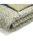 Grüne Bettdecke aus Baumwollsatin mit Blumenmuster und Quasten - 140x200 cm