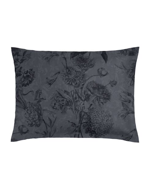 Set de 2 taies d'oreiller en satin de coton Toile Fleurie gris foncé - 50x70 cm