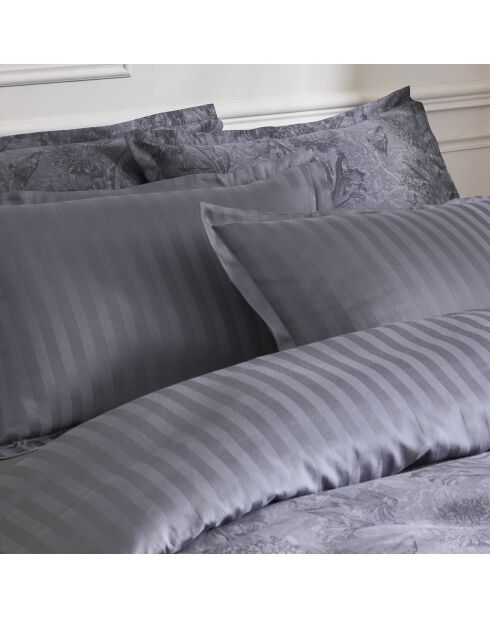 Set de 2 taies d'oreiller en satin de coton Toile Fleurie gris foncé - 50x70 cm