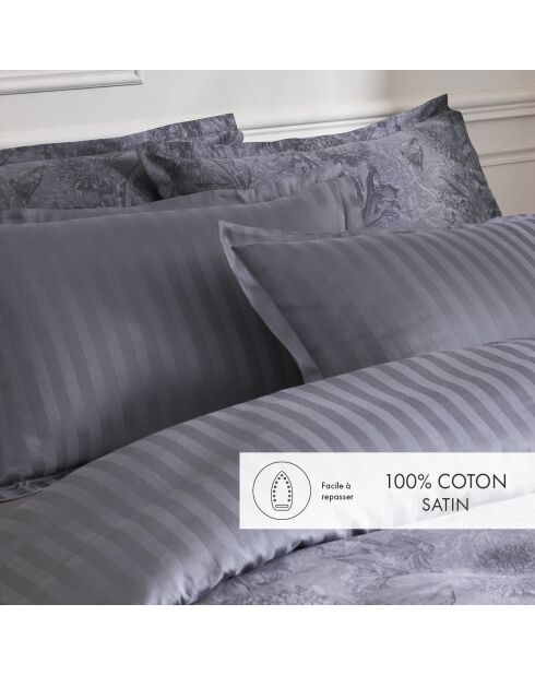 Set de 2 taies d'oreiller en satin de coton Toile Fleurie gris foncé - 50x70 cm