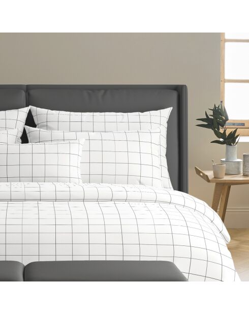 Set de 2 taies d'oreiller en satin de coton Grands Carreaux blanc - 2x(50x70 cm)