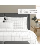 Set de 2 taies d'oreiller en satin de coton Grands Carreaux blanc - 2x(50x70 cm)