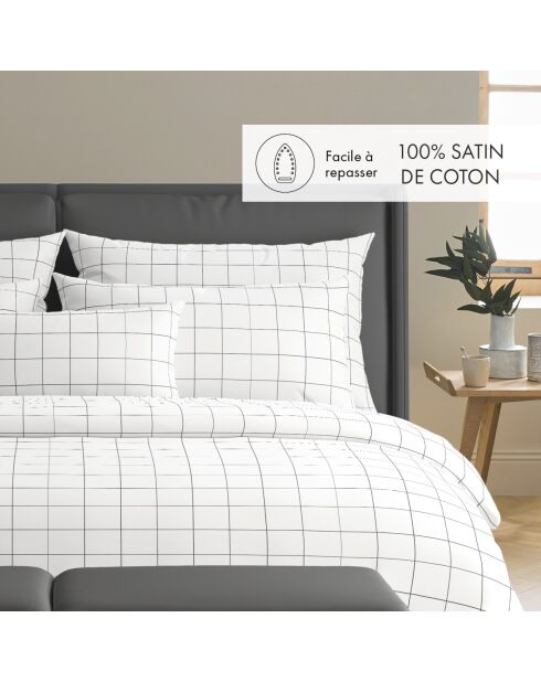 Set de 2 taies d'oreiller en satin de coton Grands Carreaux blanc - 2x(50x70 cm)