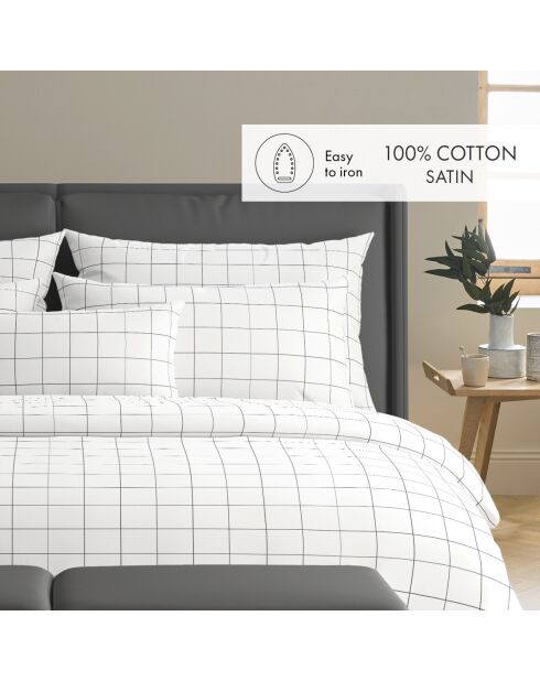Set de 2 taies d'oreiller en satin de coton Grands Carreaux blanc - 2x(50x70 cm)