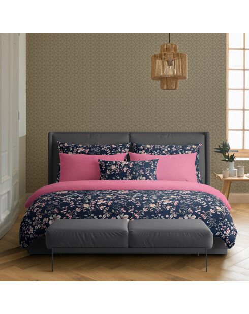 Set de 2 taies d'oreiller en satin de coton Murmure floral bleu foncé/rose - 2x(63x63 cm)