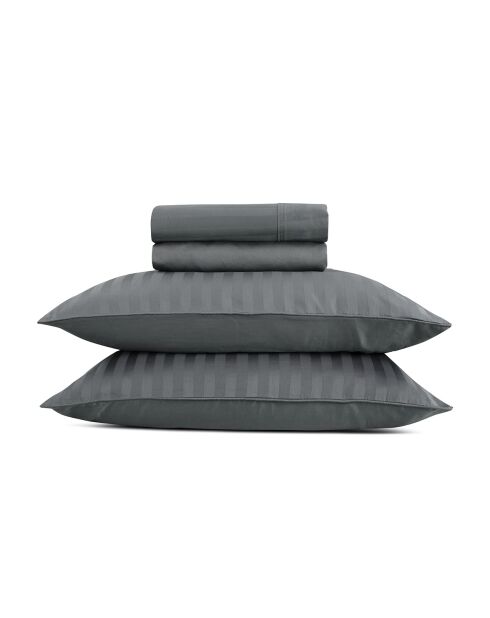 Ensemble de draps satin de coton rayure tissé dobby Jacquard gris 02 - 180x200 cm