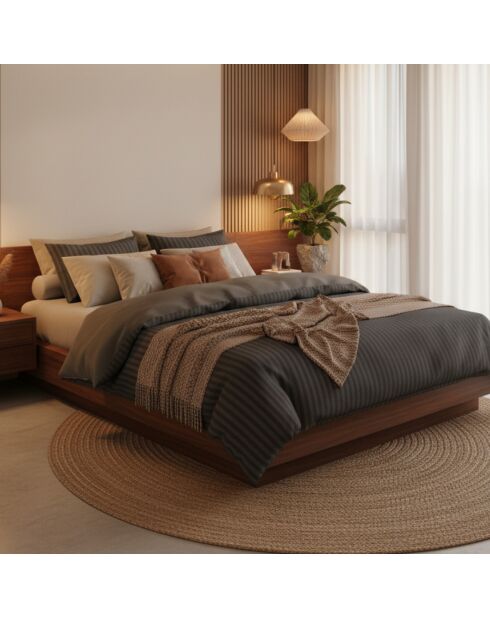 Ensemble de draps satin de coton rayure tissé dobby Jacquard gris 02 - 180x200 cm