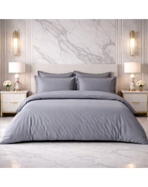 Drap plat en percale de coton uni grise