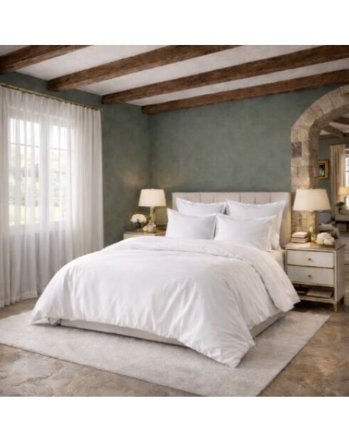 Drap plat en percale de coton uni blanc