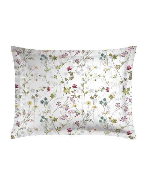 Set de 2 taies d'oreiller en satin de coton Fleurs sauvages blanc/violet - 2x(50x70 cm)